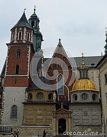 Gold dome detail Detail Wawel Cathedral in the Castle complex at Krakow Editorial Stock Photo