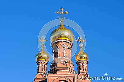 Gold domes of ancient Russian orthodox church Stock Photo