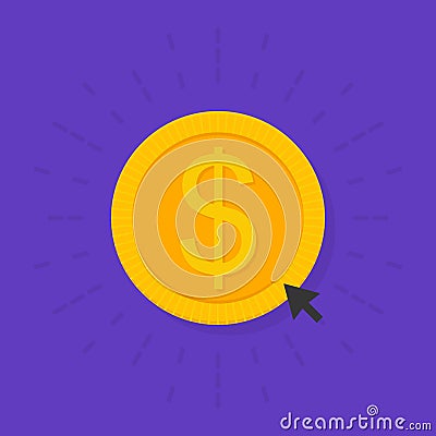 Gold donate sign coin in flat style. Donation of funds. Vector illustration Vector Illustration