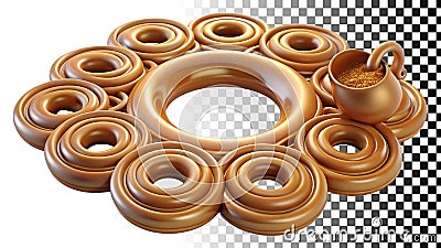 Gold donut shape, metallic ring design, decorative & abstract element png transparent image Generative AI Stock Photo