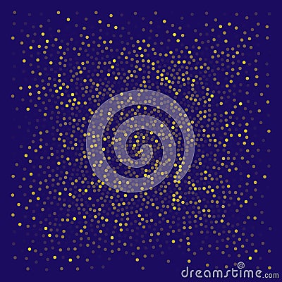 Gold dot halftone pattern on dark blue background creating dynamic abstract gradient effect with shimmering circular Vector Illustration