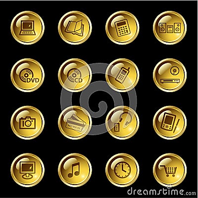 Gold drop electronics icons Vector Illustration