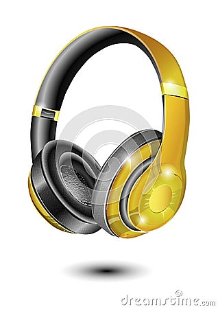 Gold earphones on white background Vector Illustration