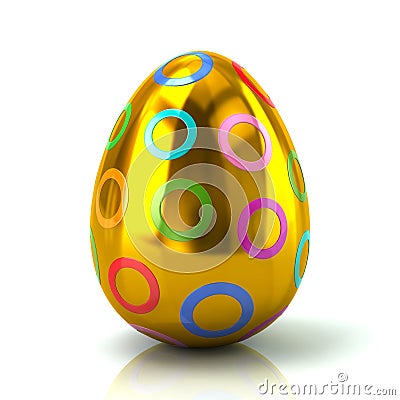 Gold Easter egg with colorful cirles 3d illustration Cartoon Illustration