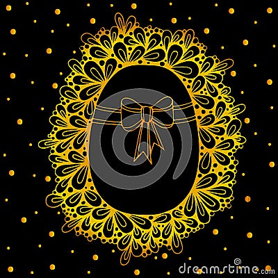 Gold Easter egg with greeting ribbon in abstract frame Vector Illustration