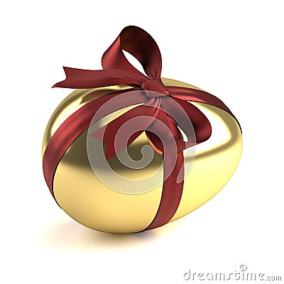 Gold easter egg with red ribbon Stock Photo