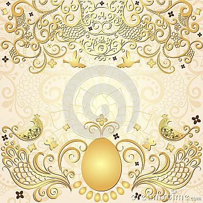 Gold easter vintage frame Vector Illustration