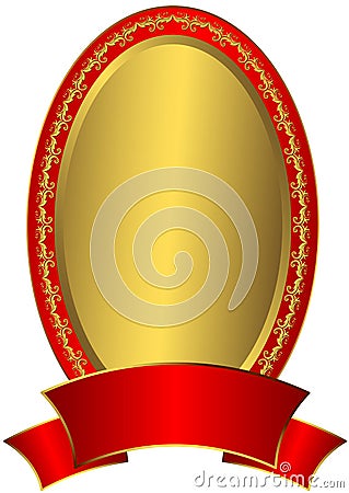 Gold Easter frame with red ribbon Vector Illustration