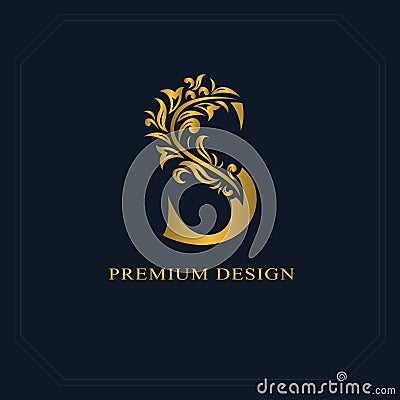 Gold Elegant letter S. Graceful style. Calligraphic beautiful logo. Vintage drawn emblem for book design, brand name, business car Vector Illustration