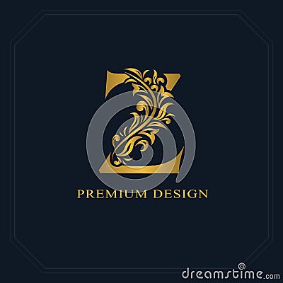 Gold Elegant letter Z. Graceful style. Calligraphic beautiful logo. Vintage drawn emblem for book design, brand name, business car Vector Illustration