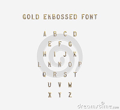 Gold embossed alphabet isolated, 3d illustration Cartoon Illustration