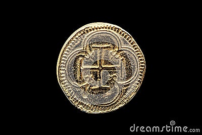 Gold Escudos coin of Philip II Felipe II of Spain Cross In Quatrefoil Reverse side Stock Photo