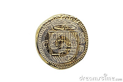 Gold Escudos Coin of Philip II of Spain Crowned Shield Obverse Stock Photo
