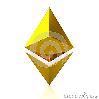 Gold Ethereum cryptocurrency icon Cartoon Illustration