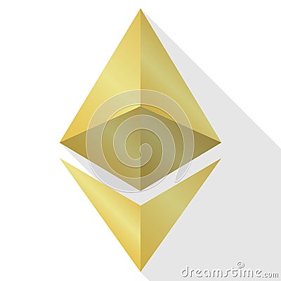 Fun Gold ethereum icon isolated on white background with shadow Editorial Stock Photo