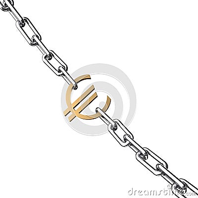 Gold Euro sign on a chrome chain Stock Photo