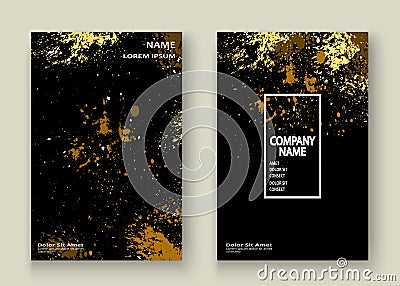 Gold explosion paint splatter artistic cover frame design. Decor Vector Illustration