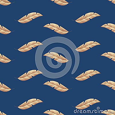 Gold feather leaf hand drawn seamless pattern vector Vector Illustration