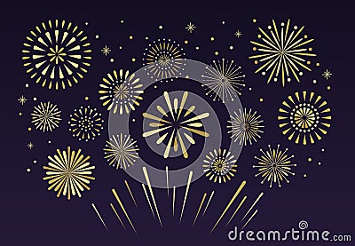 Gold festive fireworks. Christmas pyrotechnics firecracker vecto Vector Illustration