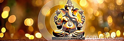 gold figurine of Ganesha. Selective focus. Stock Photo