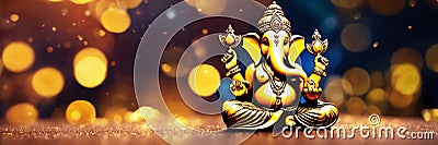 gold figurine of Ganesha. Selective focus. Stock Photo