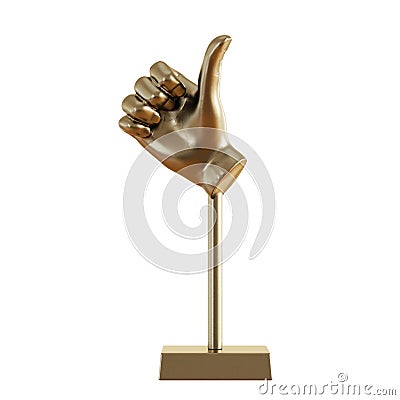 Gold figurine of a hand with a protruding thumb up on an isolated background. 3d rendering Stock Photo