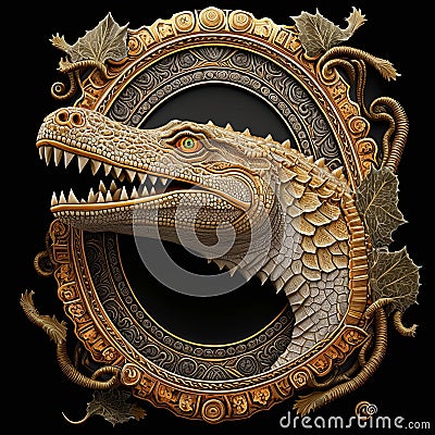 Gold Filigree Inlaid Crocodile (Generative AI) Stock Photo