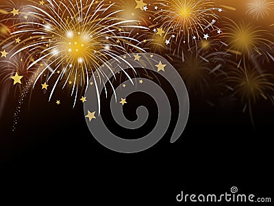 Gold fireworks background Stock Photo