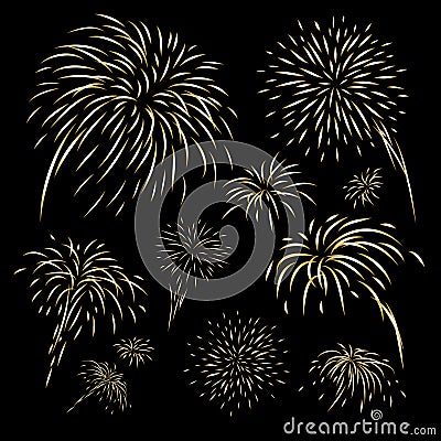 Gold fireworks design on black background Vector Illustration