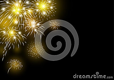 Gold fireworks design on black background Vector Illustration