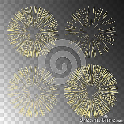 Gold fireworks on transparent background.Fireworks coll Vector Illustration