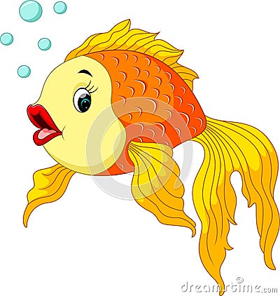 Gold fish with bubbles Vector Illustration