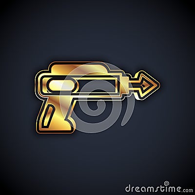 Gold Fishing harpoon icon isolated on black background. Fishery manufacturers for catching fish under water. Diving Vector Illustration