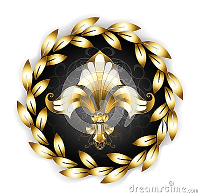 Gold Fleur-de-lis with a laurel wreath Vector Illustration