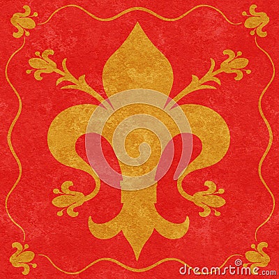 Gold Fleur de Lys on a Red Background Stock Photo