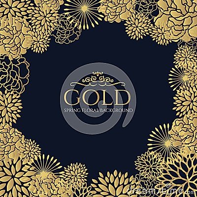Gold floral frame on dark blue background vector art design Vector Illustration