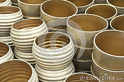 Gold flower ceramic pots Stock Photo