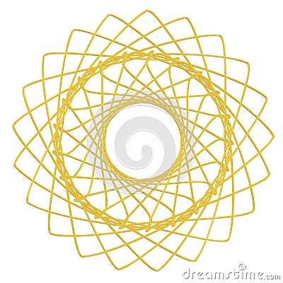 Gold flower shape Spirograph icon. 3d rendering. Cartoon Illustration