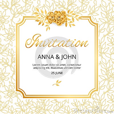 Gold Flower wedding invitation Vector Illustration