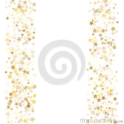 Gold flying stars confetti magic holiday frame vector, premium sparkles stardust border background. Vector Illustration