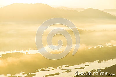 Gold foggy on sunrise Stock Photo