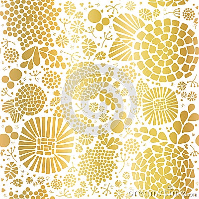 Gold foil mosaic flowers seamless vector background. Golden abstract florals and leaves on white background. Elegant, luxurious Vector Illustration