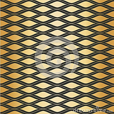 Gold foil ogee vector seamless pattern background with retro shapes net texture. Elegant golden black geometric lattice Vector Illustration