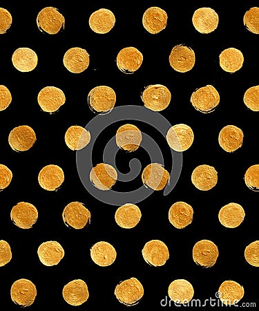 Gold Foil Polka Dot Seamless Pattern Paint Stain Abstract Illustration. Shining Brush Stroke Shape For You Amazing Design Project Stock Photo