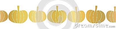 Gold foil pumpkins seamless vector border. Repeating hand drawn metallic golden pumpkin silhouettes. Thanksgiving border Vector Illustration