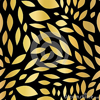 Gold foil shapes biconvex on black seamless vector abstract background . Golden pattern. Convex scattered shapes. Elegant, Vector Illustration