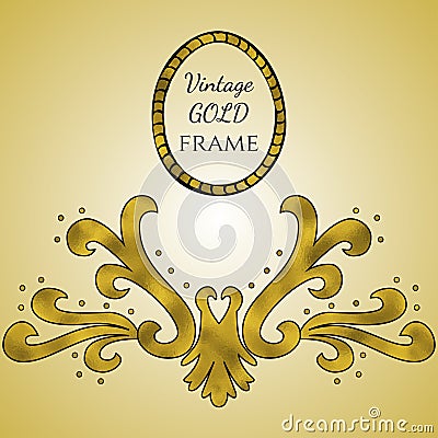 Gold foil vintage frame. Vector Illustration