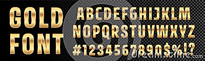 Gold font numbers and letters alphabet typography. Vector golden font type with 3d gold effect Vector Illustration