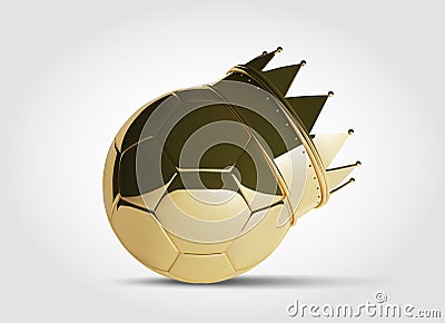 Gold Football or Soccer Ball With golden Crown. Photo-realistic beautiful Vector ball in 3D style. Vector Illustration
