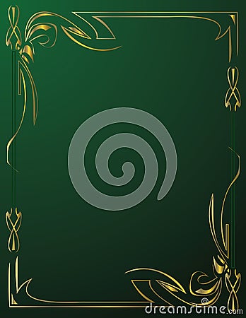 Gold frame on green background Vector Illustration